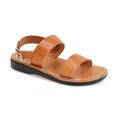 Shop Jerusalem Sandals Unisex - Golan Leather Slingback Flat Sandal In Tan In Multi