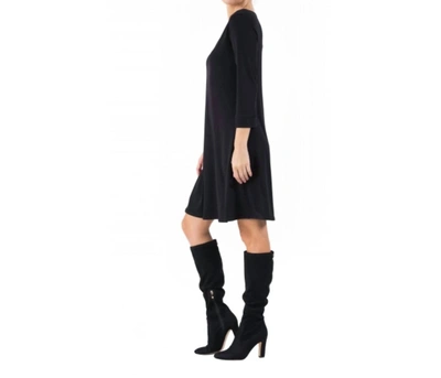 Shop Eva Varro 3/4 Sleeve Scoop Neck A Line Dress In Black