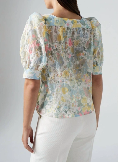 Shop Smythe Button Front Square Neck Blouse In Pastel Floral In Multi