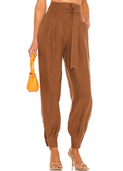 Ronny Kobo Dakota Belted Pleated Linen Tapered Pants In White