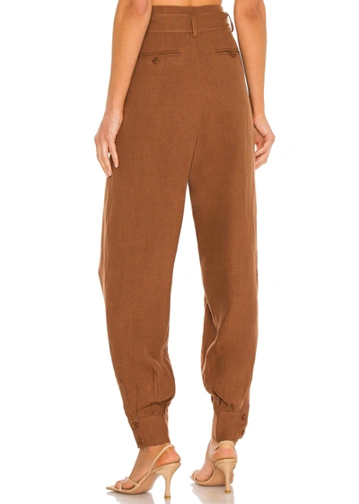 Ronny Kobo Dakota Belted Pleated Linen Tapered Pants In White