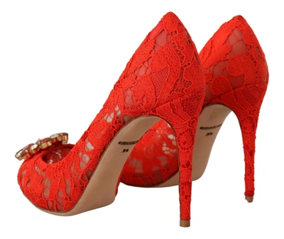 Shop Dolce & Gabbana Taormina Lace Crystal Heels Women's Pumps In Red
