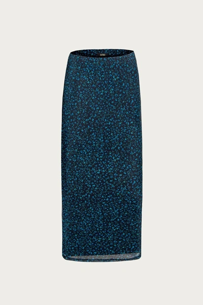 AFRM FELIX MESH MIDI SKIRT IN BLUE DAISY DITSY 