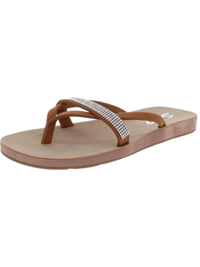 Shop Seven7 Bondi Caramel Womens Faux Leather Embellished Thong Sandals In Brown