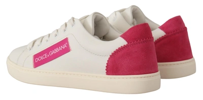 Shop Dolce & Gabbana Pink Leather Low Top Sneakers Womens Shoes In White