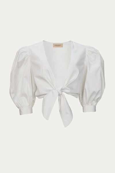 Shop Adriana Degreas Solid Puff-sleeve Cropped Blouse In White