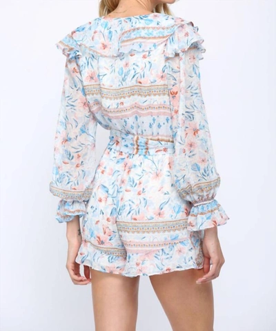 Fate Floral Print Ruffle Romper In Blue Multi