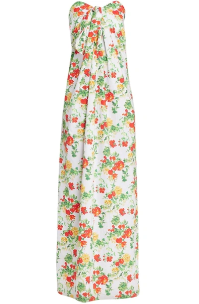 Shop Caroline Constas Women's Kaia Silhouette Strapless Gown Dress In Yellow Red Blanc Floral In Multi