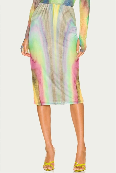 Shop Afrm Lynn Stretch-mesh Midi Skirt In Multi Watercolor