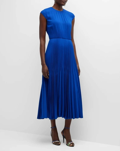 Shop Jason Wu Cap-sleeve Pleated Midi Dress In Klein Blue