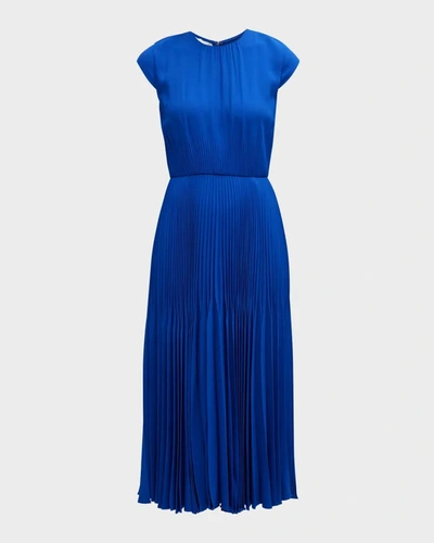 Shop Jason Wu Cap-sleeve Pleated Midi Dress In Klein Blue