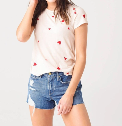 Shop Monrow All Over Embroidered Heart 90's Tee In Bone In Beige