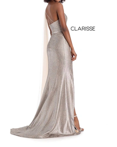Clarisse Champagne Print Evening Gown In Multi