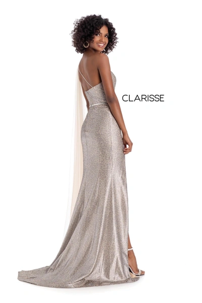 Clarisse Champagne Print Evening Gown In Multi