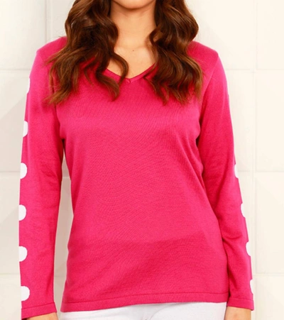 Angel Long Sleeve Dot Neck Top In Pink/white In Multi