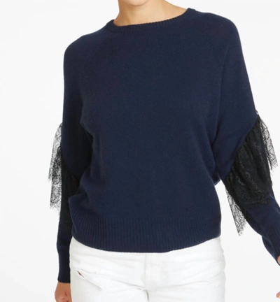 Shop Autumn Cashmere Lace Trimmed Raglan Sweater In Navy Blue