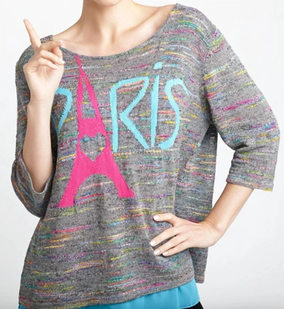 Angel Paris Melange Back Button Sweater In Gray Multi In Grey