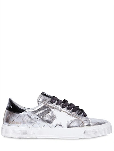 Shop Golden Goose 20mm May Metallic Quilted Sneakers In Silver