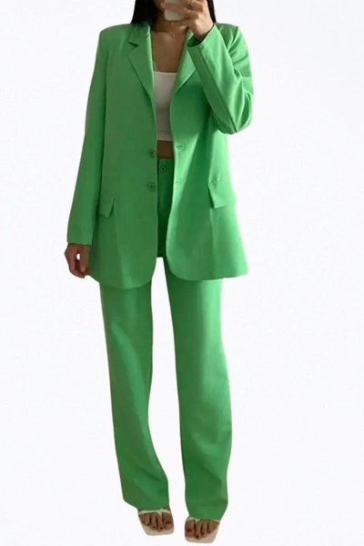Shop Goldie London Oversized Single-breasted Twill Crepe Blazer In Lime Green