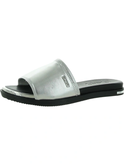 Shop Dkny Briley Womens Metal Square Toe Pool Slides In Silver