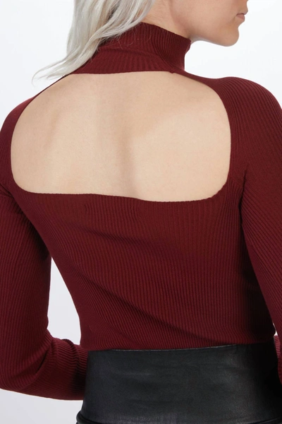 Shop Zeynep Arcay Open Back Knit Bodysuit In Cherry In Red