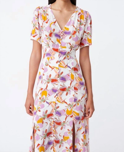 Shop Suncoo Caitlin Floral Midi Dress In Mauve In Multi