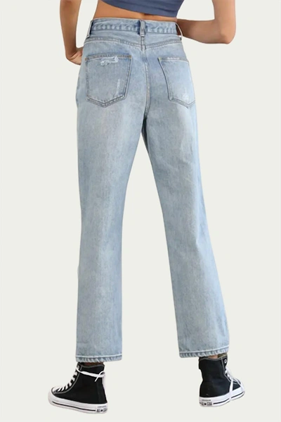 Shop By Together Distressed High-rise Straight-leg Jeans In Light Blue
