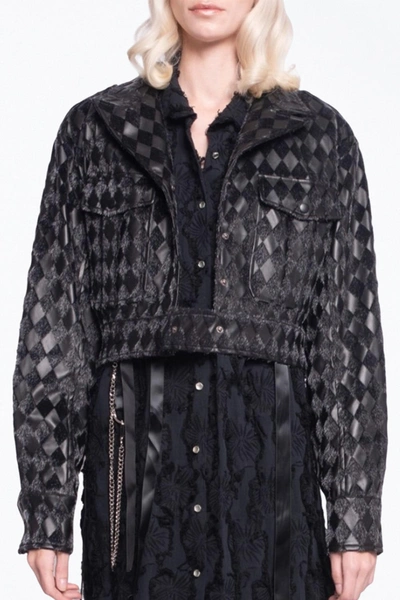 Shop Videmus Omnia Checkmate Textured Vegan Leather Cropped Jacket In Black