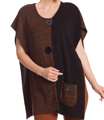 Angel Large Button Poncho Sweater In Brown/black In Brown