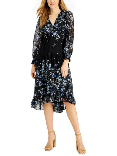 Shop Taylor Petites Womens Polyester Ruffle Midi Dress In Multi