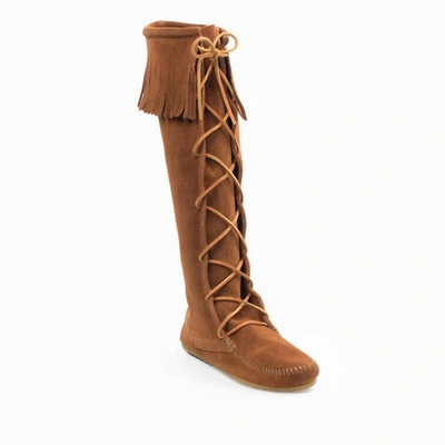 Shop Minnetonka Front Lace Knee High Boot In Brown
