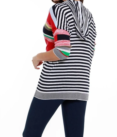 Shop Angel Striped 3/4 Zip Hooded Cardigan In Navy Multi