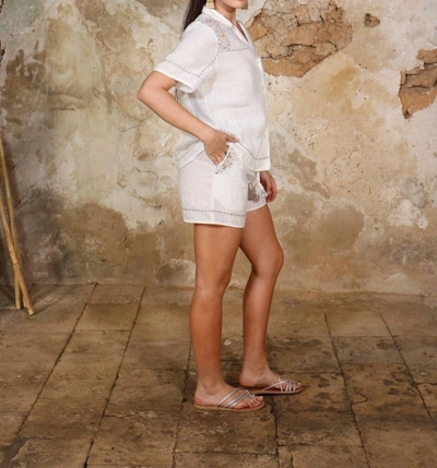 Scarlett Poppies Escape Shorts Embroidered Linen Resort Shorts In Simply White In Multi