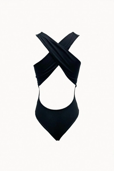 Shop Geel Shaye Stretch-modal Jersey Open-back Bodysuit In Black