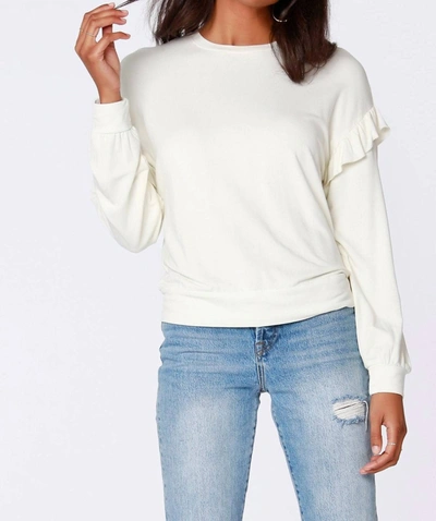 Shop Bobi Ruffle Sleeve Sweatshirt In Cream In White