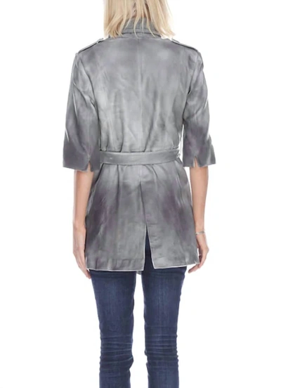 My Tribe Dip Dye Long Leather Coat In Grey
