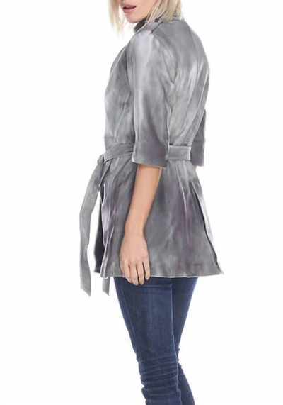My Tribe Dip Dye Long Leather Coat In Grey