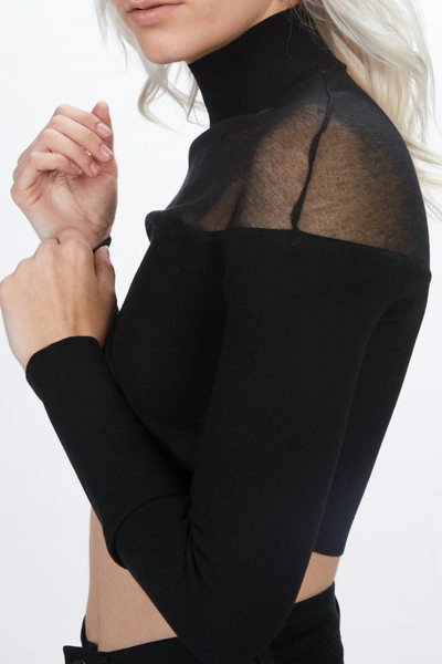 Shop Zeynep Arcay Sheer Crop Knit Top In Black
