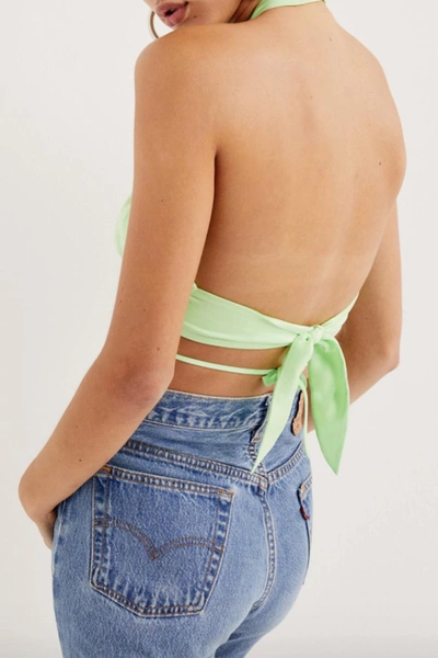 For Love & Lemons Rana Cropped Cross Front Open-back Top In Green