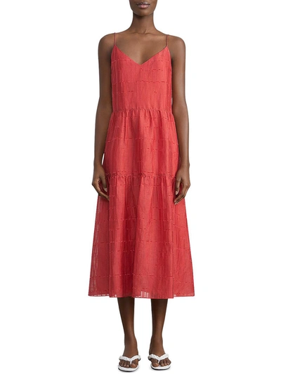 Shop Lafayette 148 Womens Linen Silk Midi Dress In Red