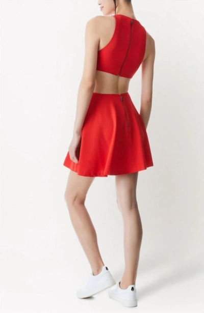 Shop Alice And Olivia Cara Crepe Fit & Flare Round Neckline Cut Out Mini Dress In Red