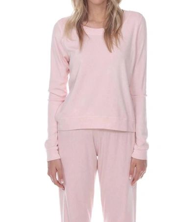 Shop Pj Harlow Rosie Rib Knit Long Sleeve Scoop Neck Sweatshirt W/ Banded Bottom In Blush In Pink