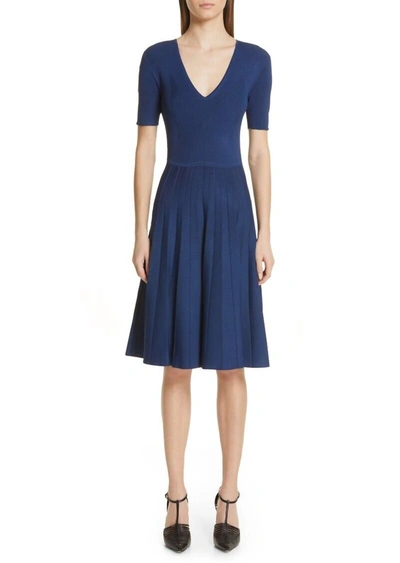 Shop Jason Wu Shiny Viscose Short Sleeve V-neck Knit Dress In Sapphire In Blue