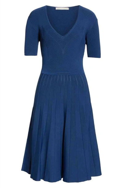Shop Jason Wu Shiny Viscose Short Sleeve V-neck Knit Dress In Sapphire In Blue