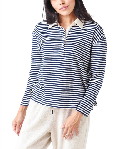 Stateside Organic Cotton Long Sleeve Boxy Polo In Indigo Stripe In Multi