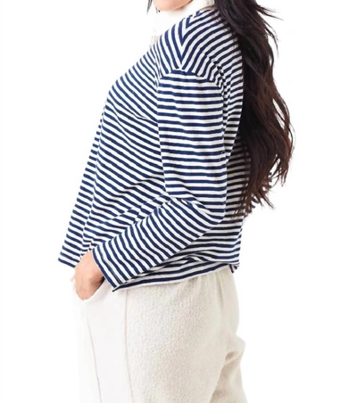Stateside Organic Cotton Long Sleeve Boxy Polo In Indigo Stripe In Multi