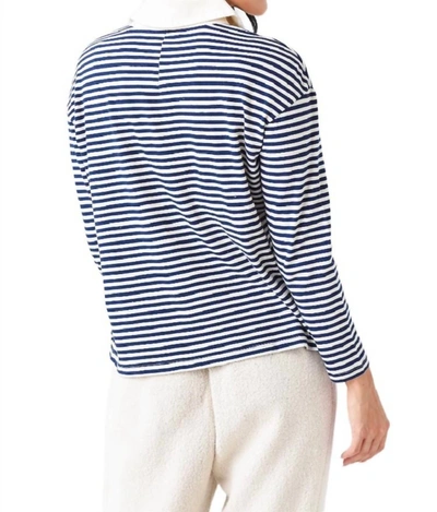 Stateside Organic Cotton Long Sleeve Boxy Polo In Indigo Stripe In Multi