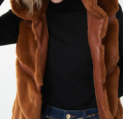 Shop Joseph Ribkoff Faux Fur Vest In Camel In Brown