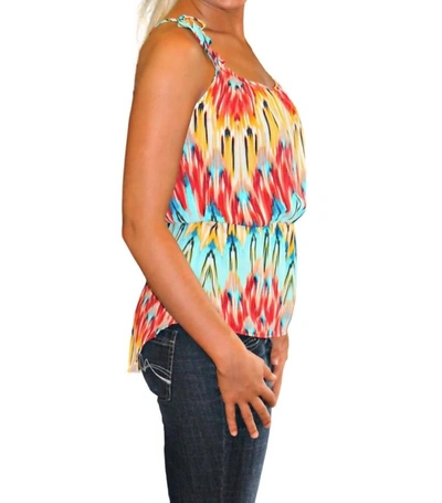 Glam Multi Zig-zag Tie Shoulder Top In Red