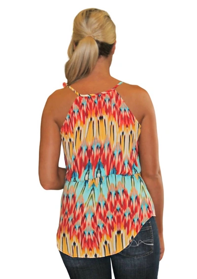 Glam Multi Zig-zag Tie Shoulder Top In Red